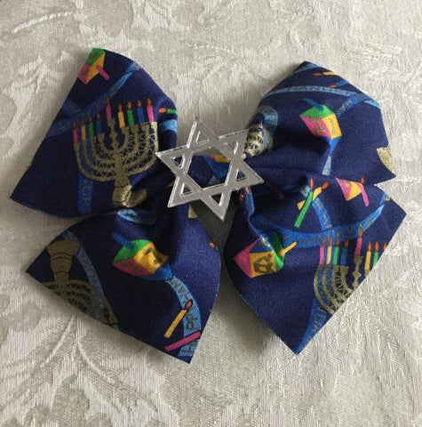 Navy Blue Hanukkah Hair Bow