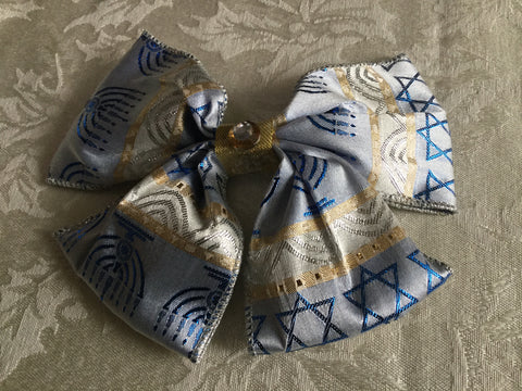 Blue Silver & Gold Hanukkah Hair Bow