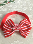 Red & White Striped Disney D Headband Bow